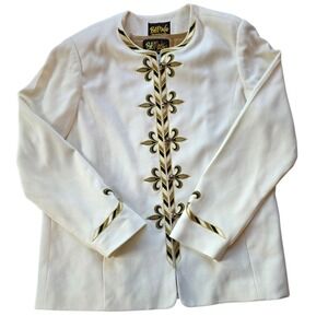 Bob Mackie  Wearable Art Women's‎ Jacket Medium Cream Embroid Black & Gold 1117